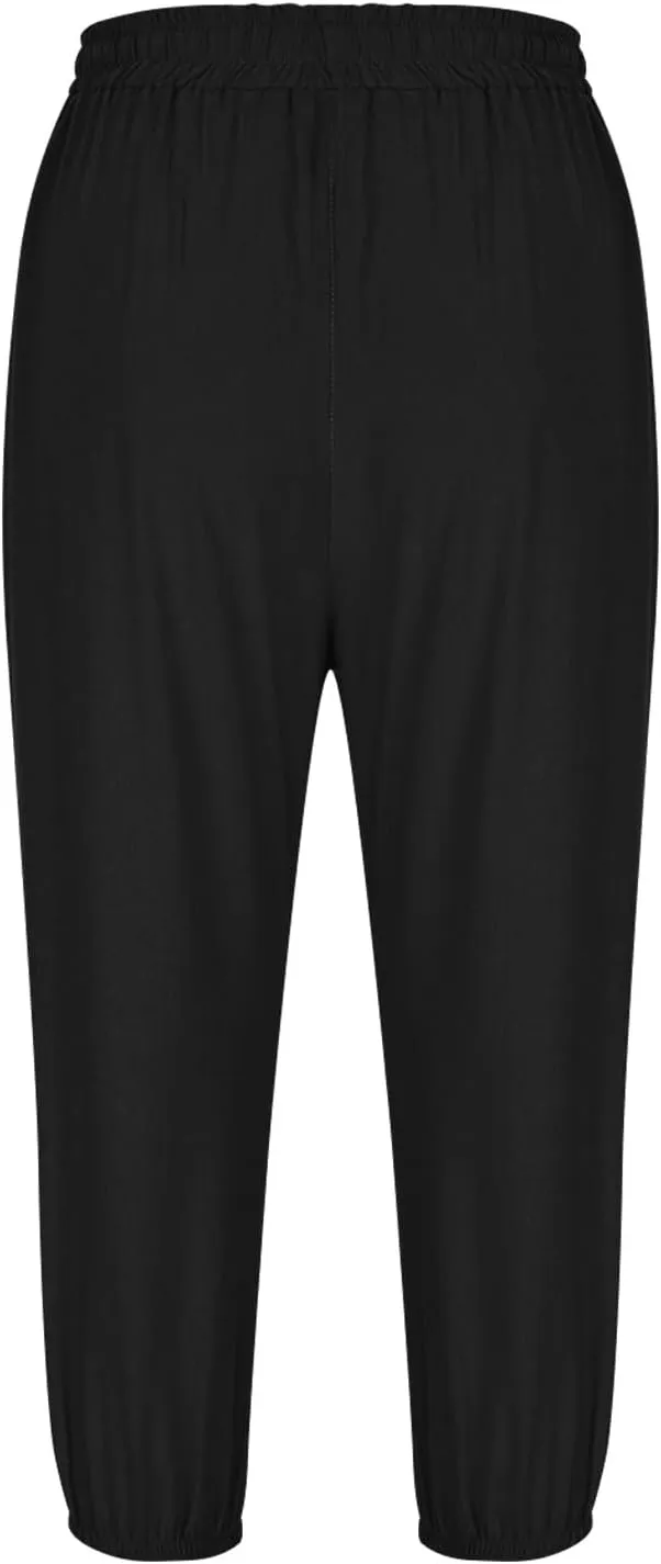2025 Capri Linen Pants for Women Casual Summer Drawstring Elastic High Botton Pant Straight Leg Cropped Trouser