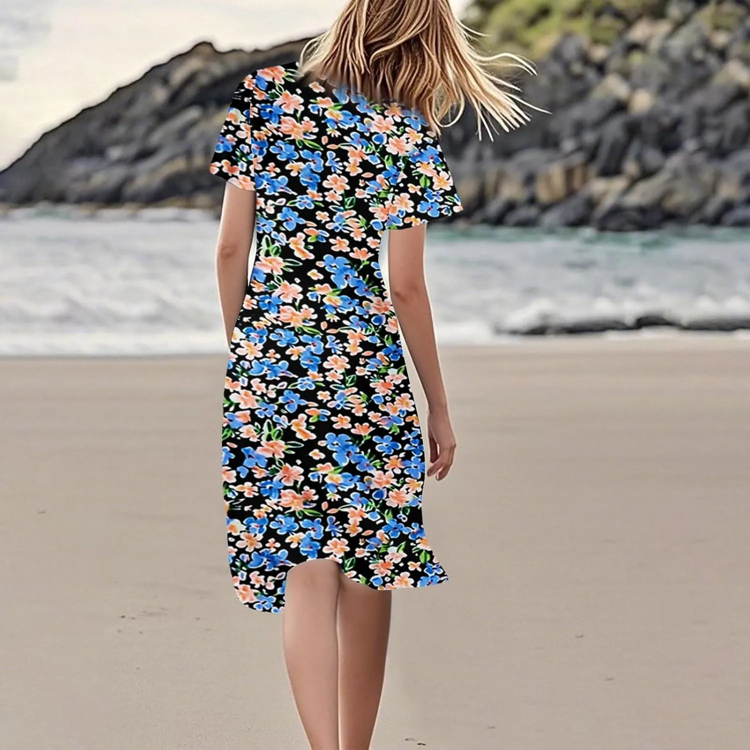 2025 Summer Dresses for Womencasualflowyelegant Wedding Dress Ruffle Short Sleeve Floral Dresses Midi Chiffon Dress