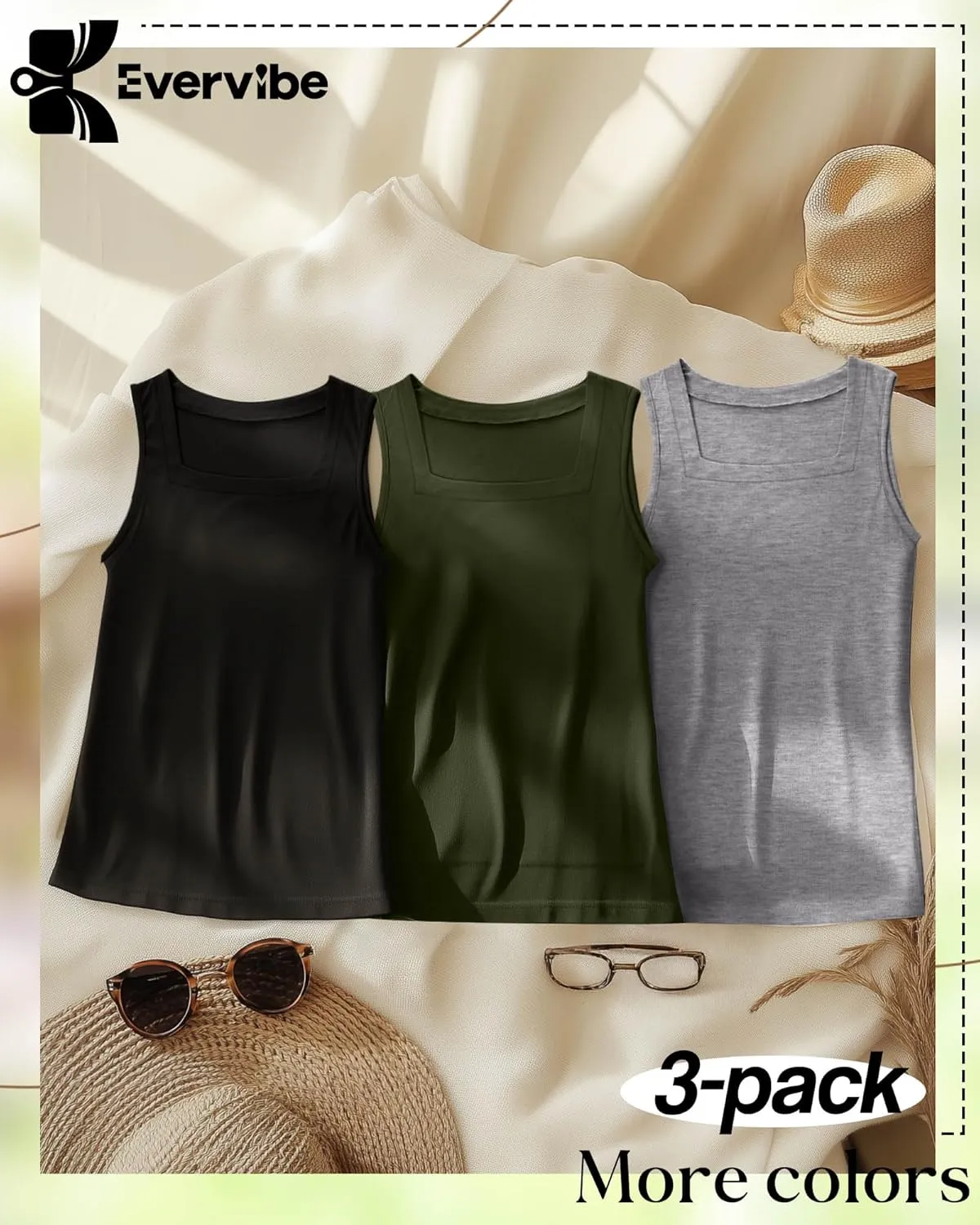 3 Pack Summer Plus Size Tank Tops for Women Sleeveless Tunic Shirts Square Neck Tops Side Slits 1X-5X
