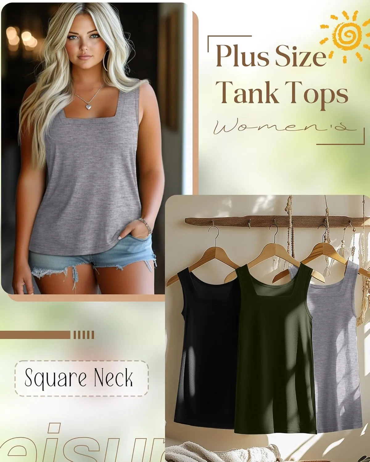 3 Pack Summer Plus Size Tank Tops for Women Sleeveless Tunic Shirts Square Neck Tops Side Slits 1X-5X