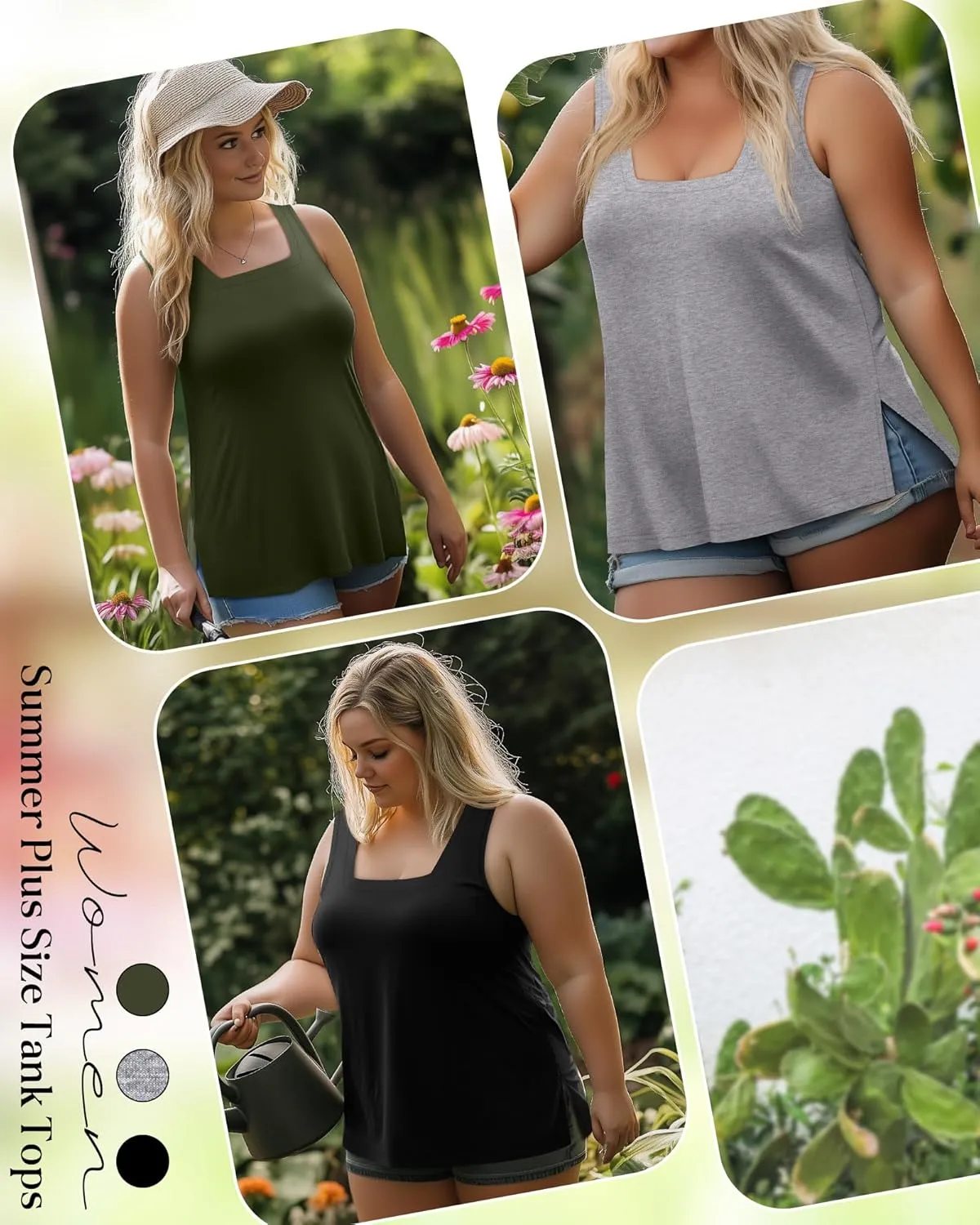 3 Pack Summer Plus Size Tank Tops for Women Sleeveless Tunic Shirts Square Neck Tops Side Slits 1X-5X