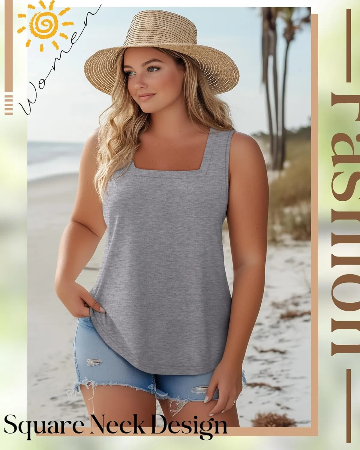 3 Pack Summer Plus Size Tank Tops for Women Sleeveless Tunic Shirts Square Neck Tops Side Slits 1X-5X
