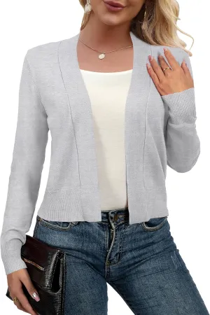 AAMILIFE Women Long Sleeve Cropped Knit Sweater Cardigans Open Front Bolero Shrug