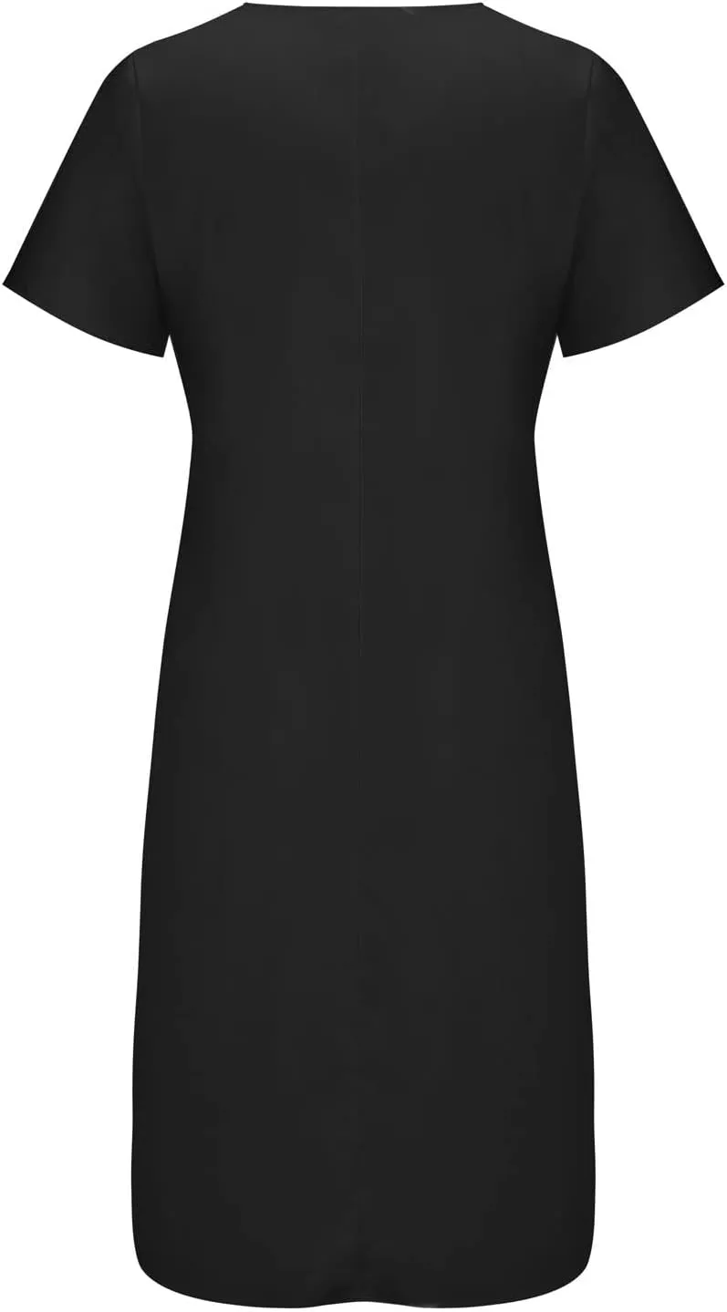 ADHOWBEW Womens Fashion V Neck Short Sleeve Button Down Plus Size Midi Dress with Pockets