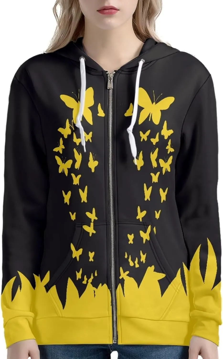Agoviwo Cute Graphic Hoodie with Zipper Pockets for Women Y2k Thin Tunic Hoodie Long Sleeve Hoodie for Spring