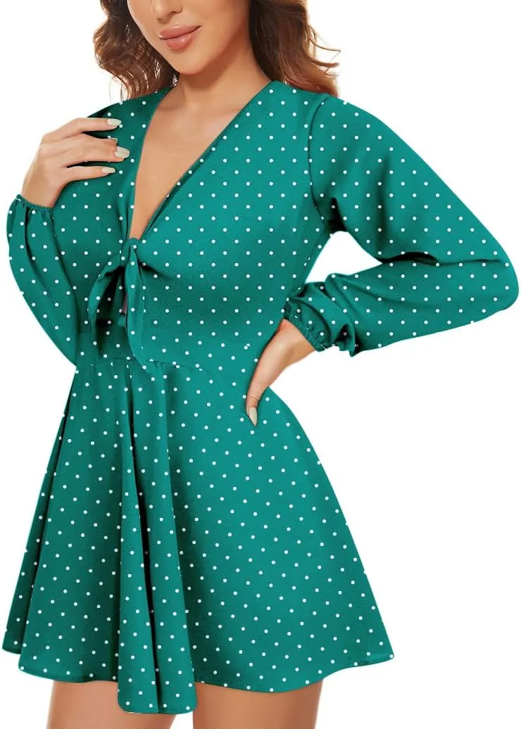AGQT Women's Sexy V-Neck Self-Tie Front Romper Short Jumpsuit Playsuit Mini Outfit Dress Boho