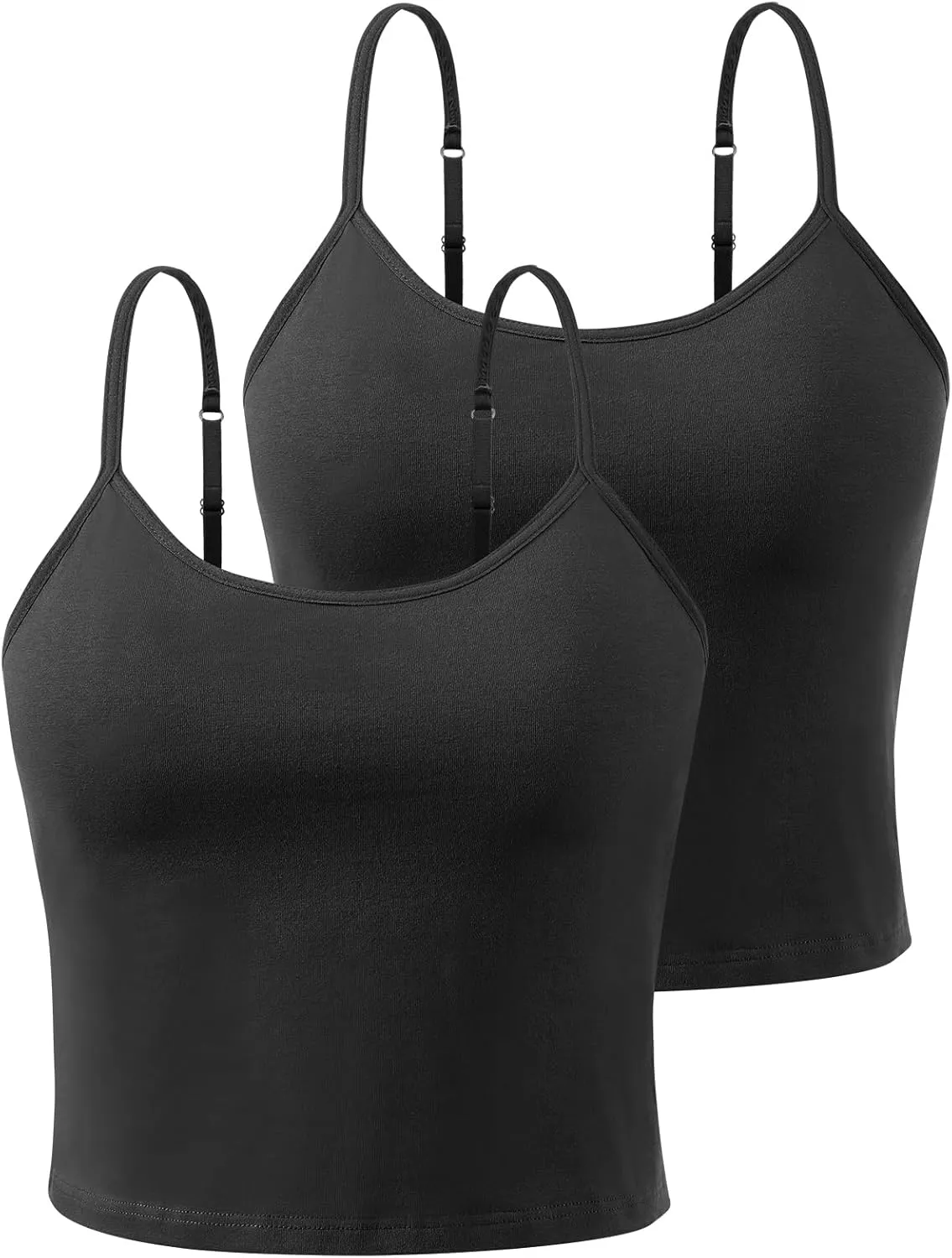 Air Curvey 3-Pack Womens Short Camisole Built in Bra Cotton Crop Tops Adjustable Spaghetti Strap Tank Tops