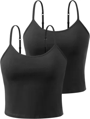 Air Curvey 3-Pack Womens Short Camisole Built in Bra Cotton Crop Tops Adjustable Spaghetti Strap Tank Tops