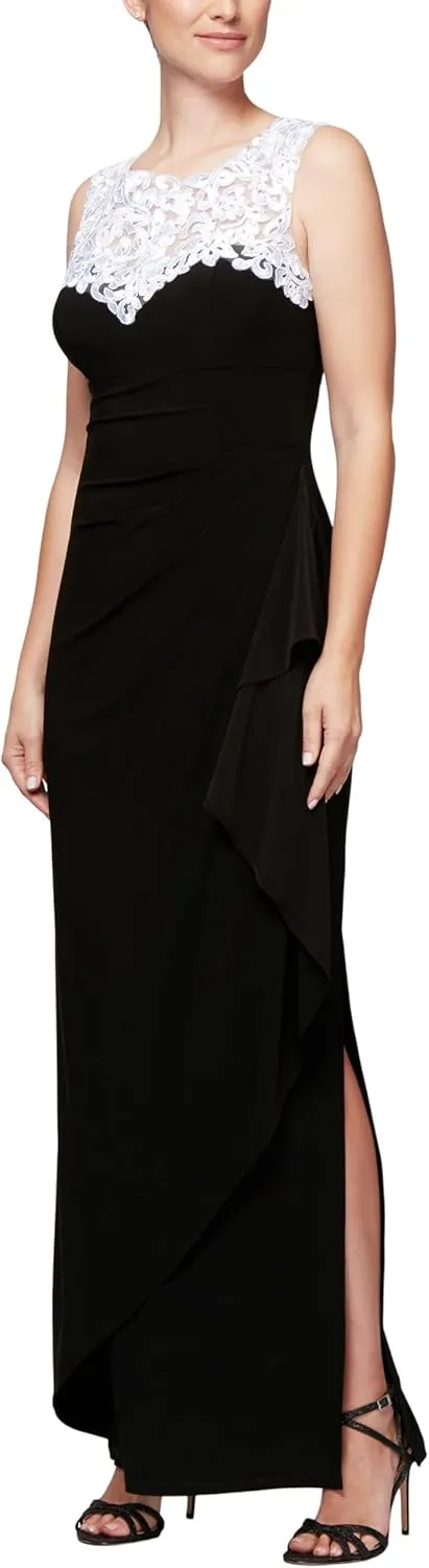Alex Evenings Women's Long Column Dress with Sweetheart Neck (Petite and Regular)