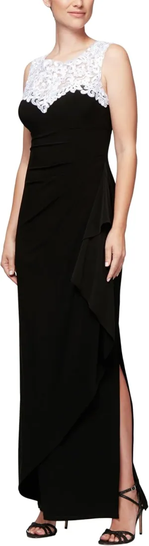 Alex Evenings Women's Long Column Dress with Sweetheart Neck (Petite and Regular)