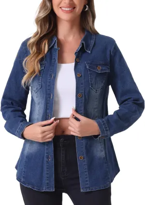 Allegra K Denim Jackets for Women's Button Down Trendy 2025 Spring Denim Outfits Casual Long Sleeve Jean Jacket