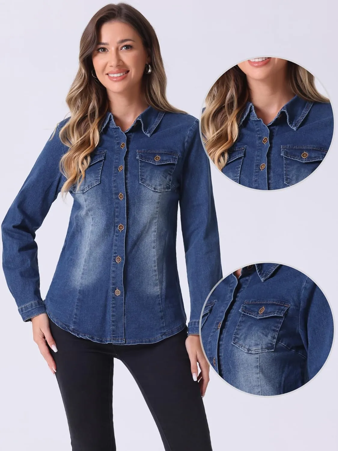 Allegra K Denim Jackets for Women's Button Down Trendy 2025 Spring Denim Outfits Casual Long Sleeve Jean Jacket