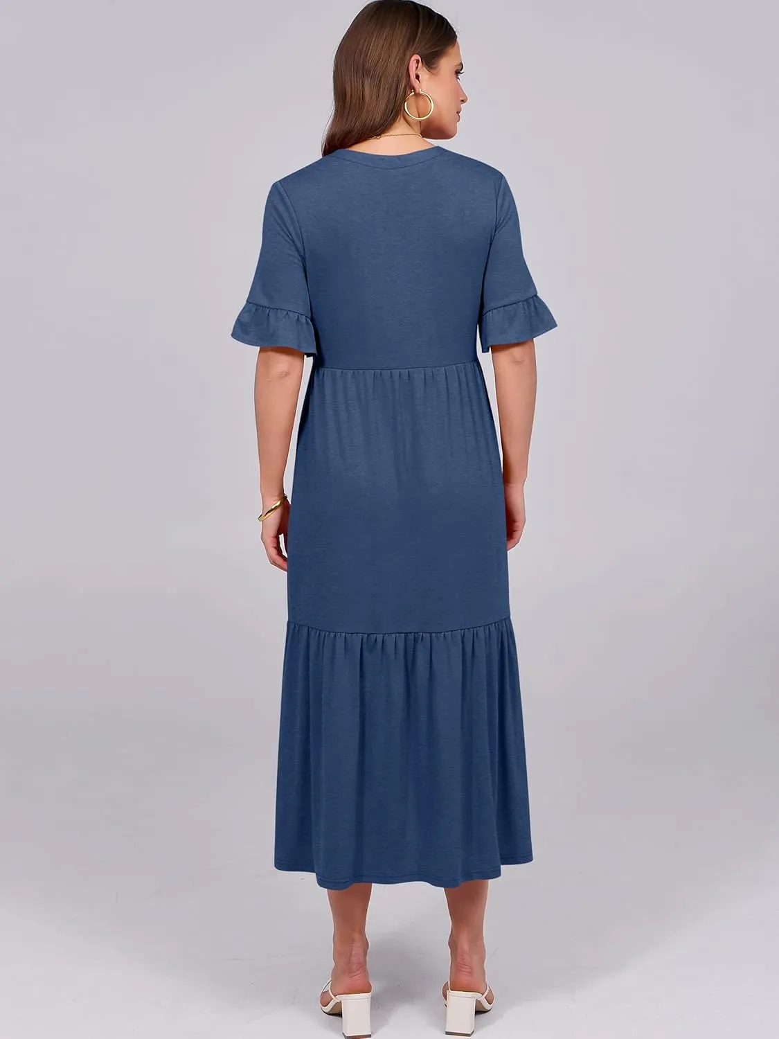 ANRABESS Women's Casual Summer Ruffle Short Sleeve T Shirts Maxi Dress 2025 Spring V Neck Flowy Tiered Boho Beach Dresses
