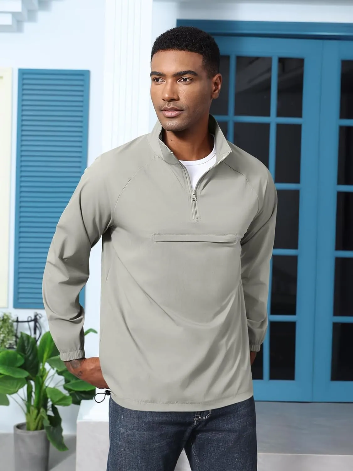 Aulemen Men's Casual Quarter Zip Pullover-Athletic Lightweight Jackets Hiking Golf for Men Mock Neck with Pockets