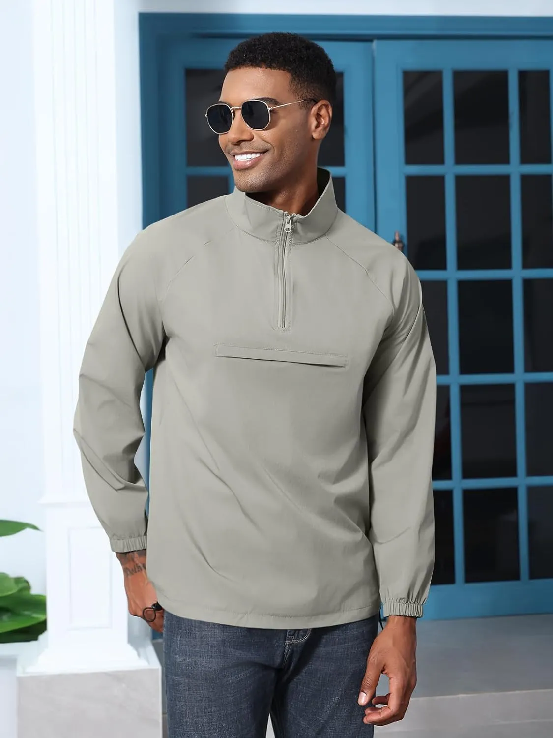 Aulemen Men's Casual Quarter Zip Pullover-Athletic Lightweight Jackets Hiking Golf for Men Mock Neck with Pockets
