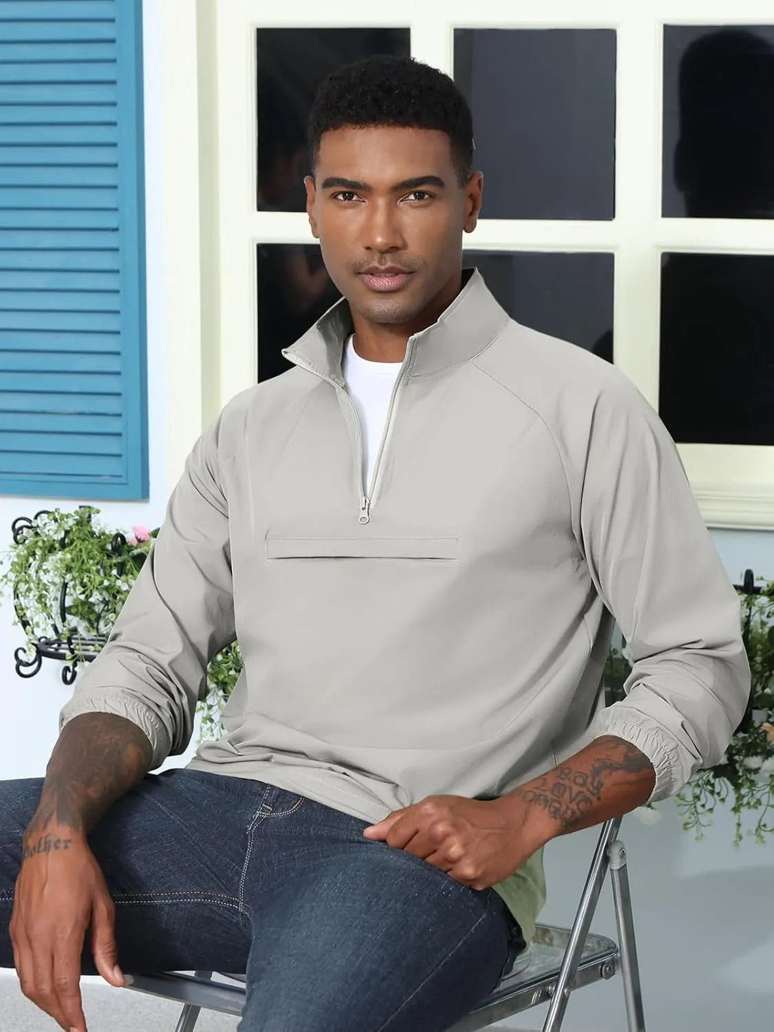 Aulemen Men's Casual Quarter Zip Pullover-Athletic Lightweight Jackets Hiking Golf for Men Mock Neck with Pockets