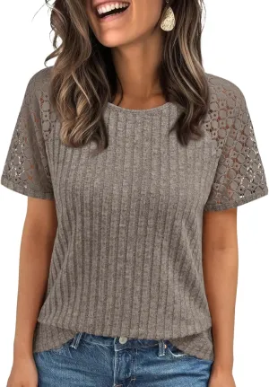 AUTOMET Womens Short Sleeve Sweater Crewneck Business Tops Dressy Casual Shirts Trendy Tunic Summer Clothes 2025