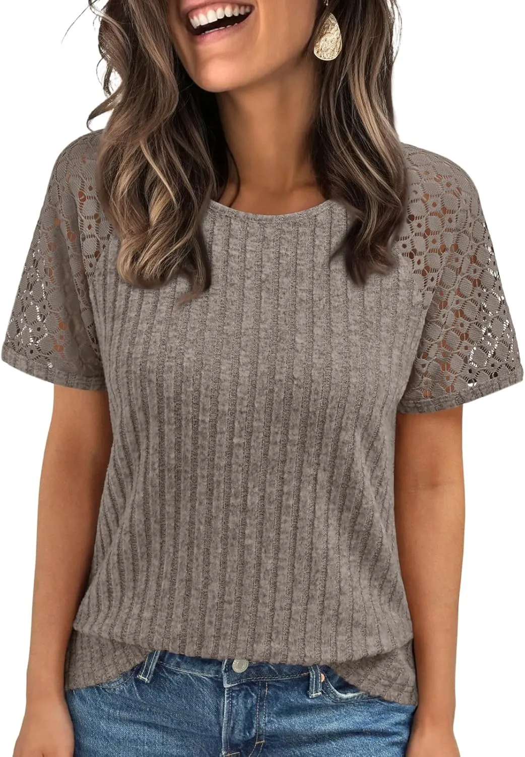 AUTOMET Womens Short Sleeve Sweater Crewneck Business Tops Dressy Casual Shirts Trendy Tunic Summer Clothes 2025