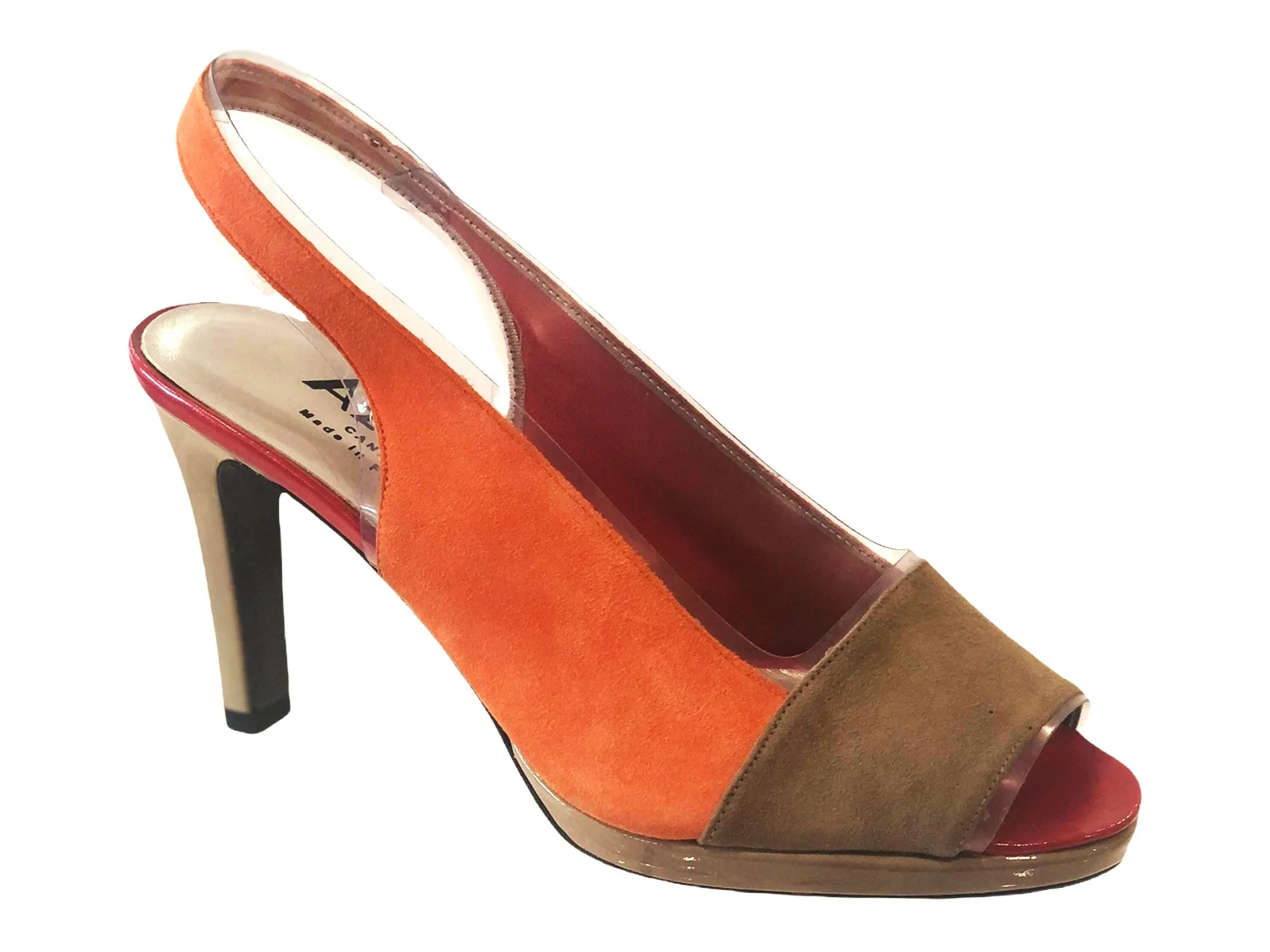 Azuree Marco 95PC Taupe, Red & Orange Suede & Synthetic Low Mid Heels