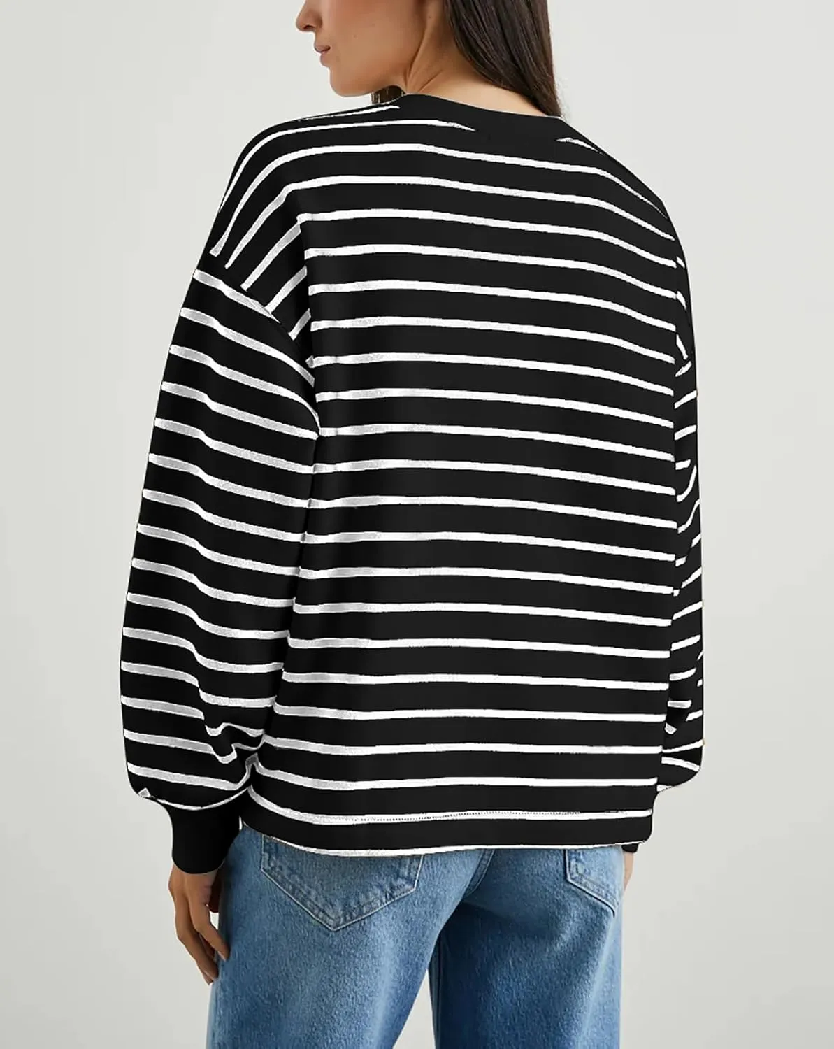 BAIGRAM Women Oversized Crewneck Striped Sweatshirt Half Button Down Pullover Top Long Sleeve Shirts Preppy Fall Outfits