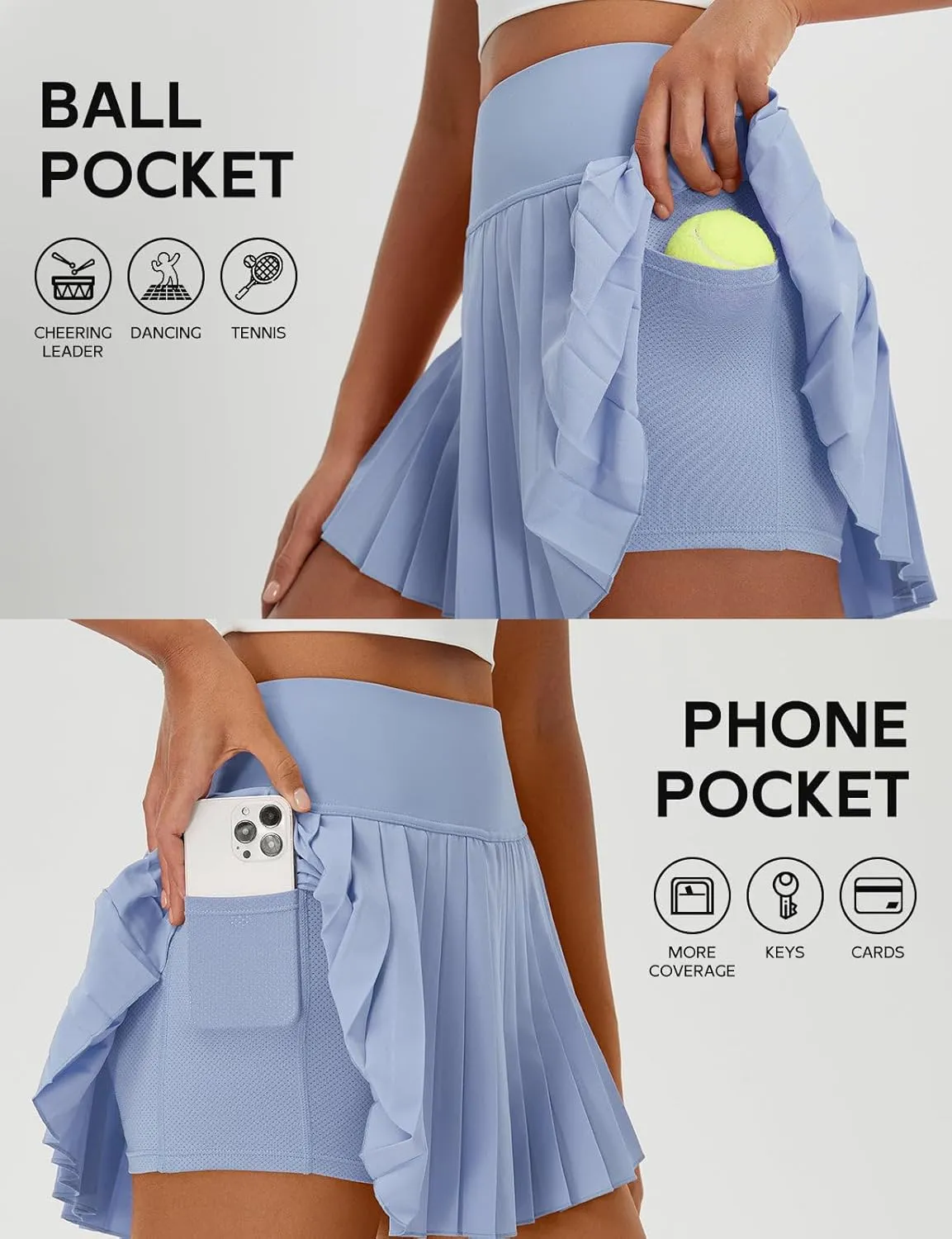 baleaf Pleated Tennis Skirt for Women with Shorts High Waisted Lightweight Athletic Golf Skort Skirts Zipper Pockets
