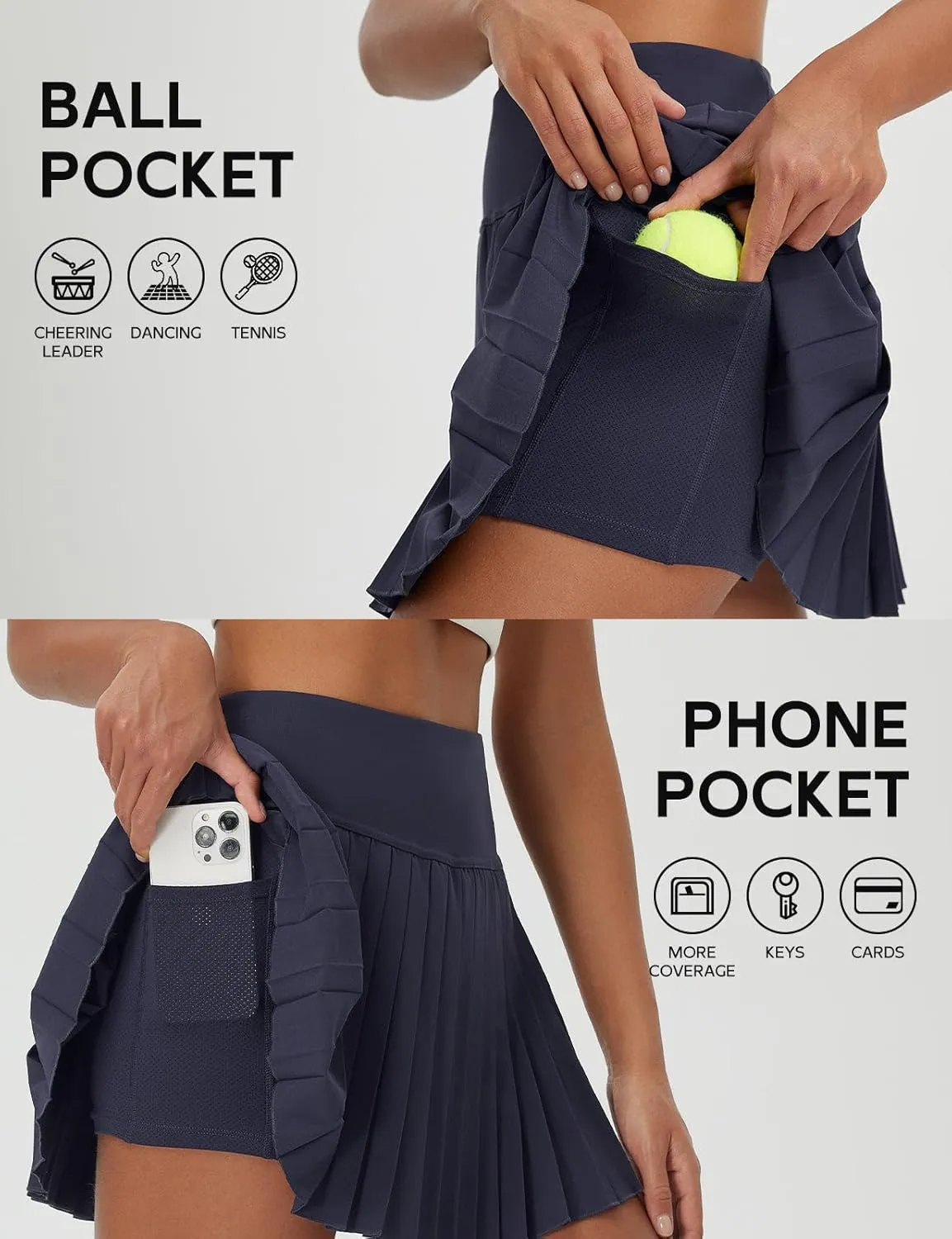 baleaf Pleated Tennis Skirt for Women with Shorts High Waisted Lightweight Athletic Golf Skort Skirts Zipper Pockets