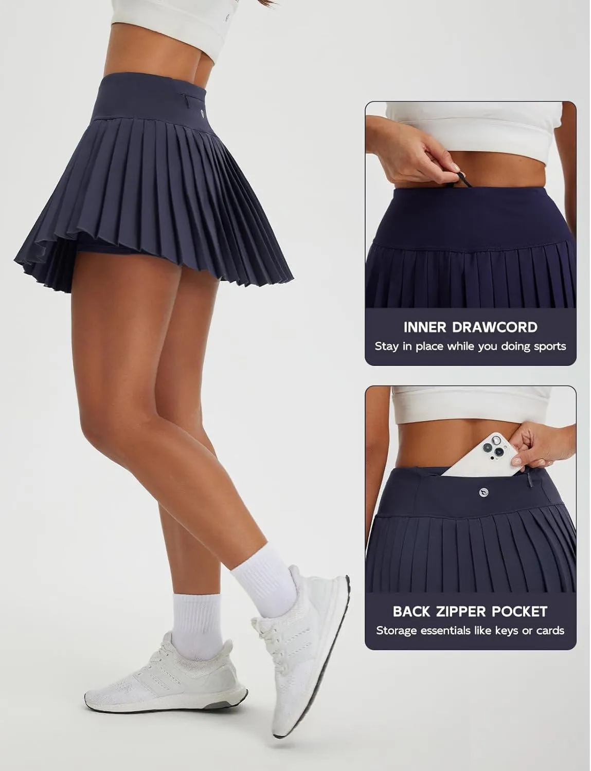 baleaf Pleated Tennis Skirt for Women with Shorts High Waisted Lightweight Athletic Golf Skort Skirts Zipper Pockets