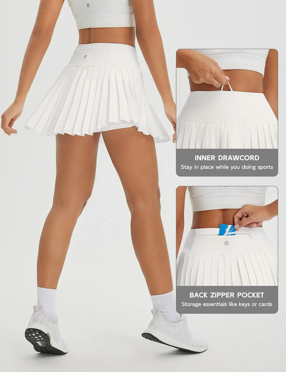 baleaf Pleated Tennis Skirt for Women with Shorts High Waisted Lightweight Athletic Golf Skort Skirts Zipper Pockets