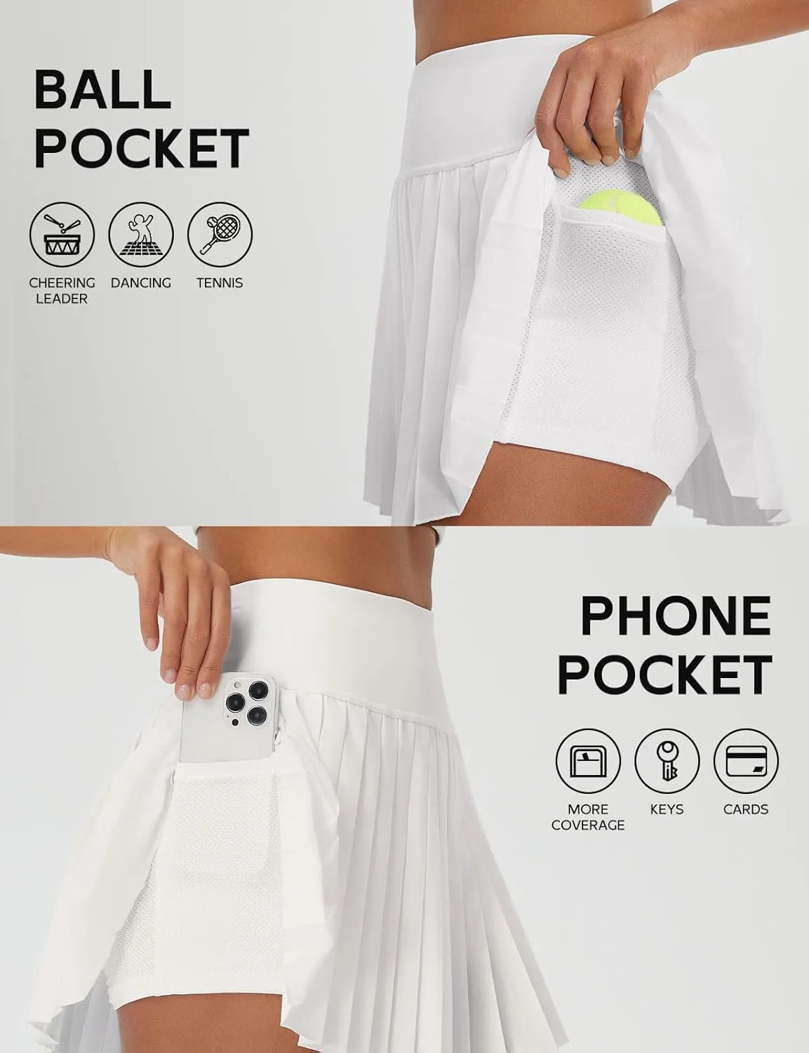 baleaf Pleated Tennis Skirt for Women with Shorts High Waisted Lightweight Athletic Golf Skort Skirts Zipper Pockets