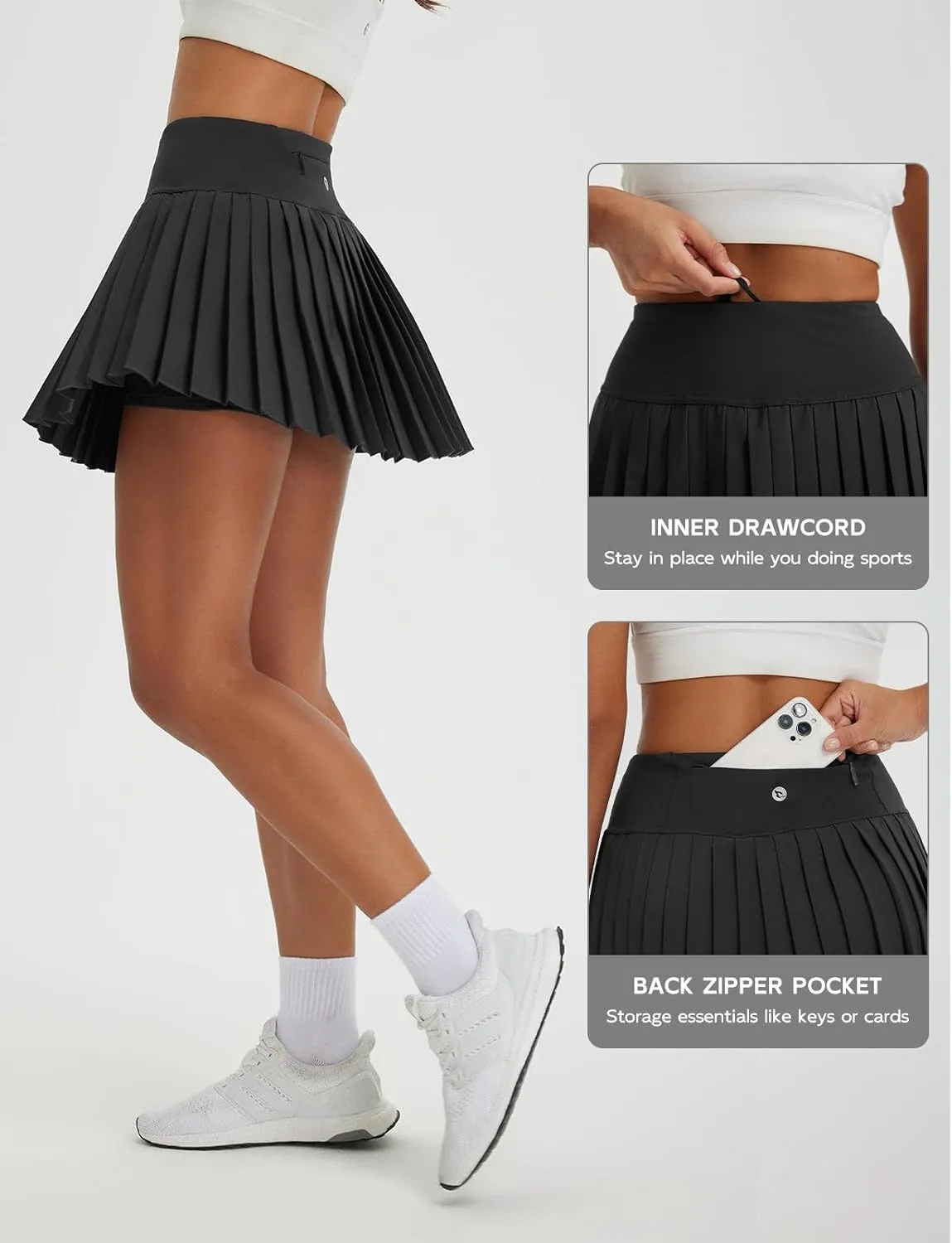 baleaf Pleated Tennis Skirt for Women with Shorts High Waisted Lightweight Athletic Golf Skort Skirts Zipper Pockets