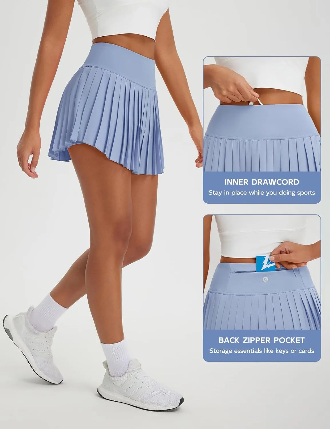 baleaf Pleated Tennis Skirt for Women with Shorts High Waisted Lightweight Athletic Golf Skort Skirts Zipper Pockets
