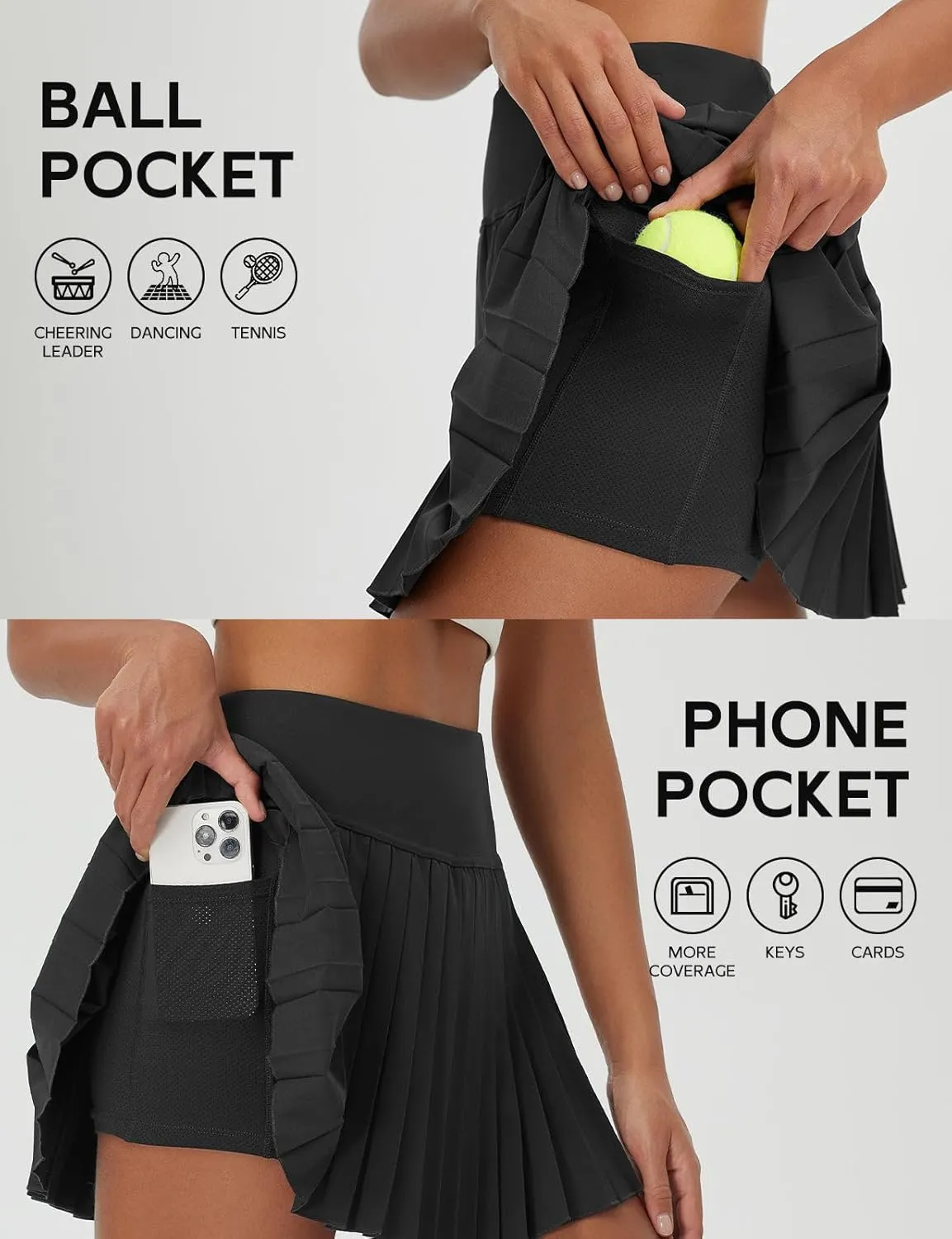 baleaf Pleated Tennis Skirt for Women with Shorts High Waisted Lightweight Athletic Golf Skort Skirts Zipper Pockets