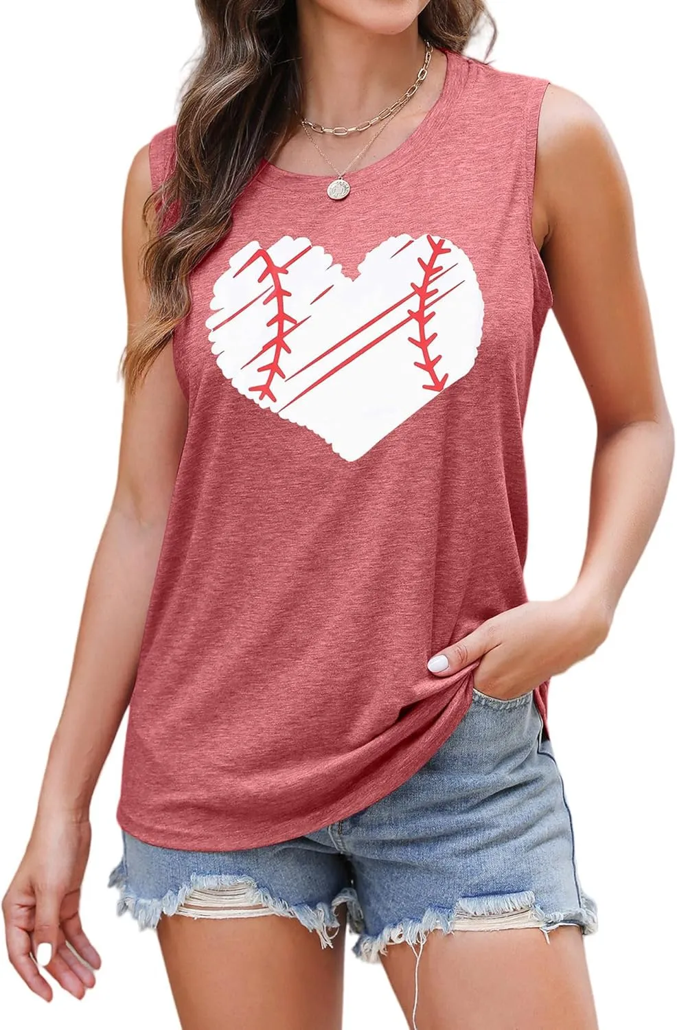 Baseball Tank Tops for Women Baseball Mom Shirt Baseball Heart Graphic Tee Game Day Gifts Casual Short Sleeve Tops