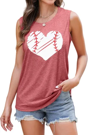Baseball Tank Tops for Women Baseball Mom Shirt Baseball Heart Graphic Tee Game Day Gifts Casual Short Sleeve Tops