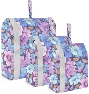 Beautiful Purple Flower Packing Cubes for Travel 3 Set Compression Packing Cubes Suitcase Organizer Bags Set for Carry On Suitcases