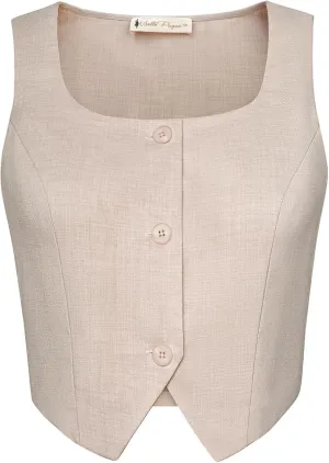 Belle Poque Cropped Vest Tops for Women Square Neck Button Down Tank Tops Y2k Fashion Waistcoat Suit Vest
