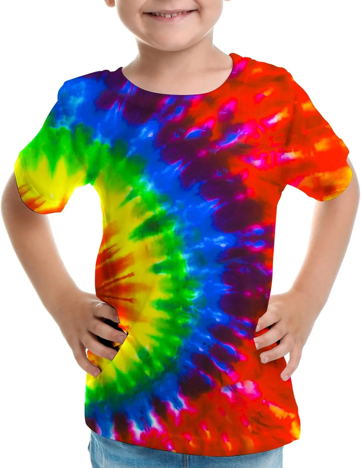 Big Kids Tie Dye Shirt for Boys Girls Short Sleeve Hippie Tshirt Senior Tee