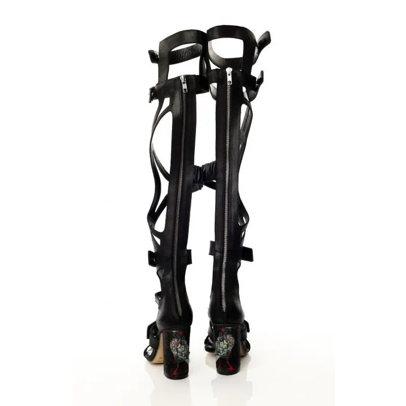 Bird Heels black leather gladiator sandals