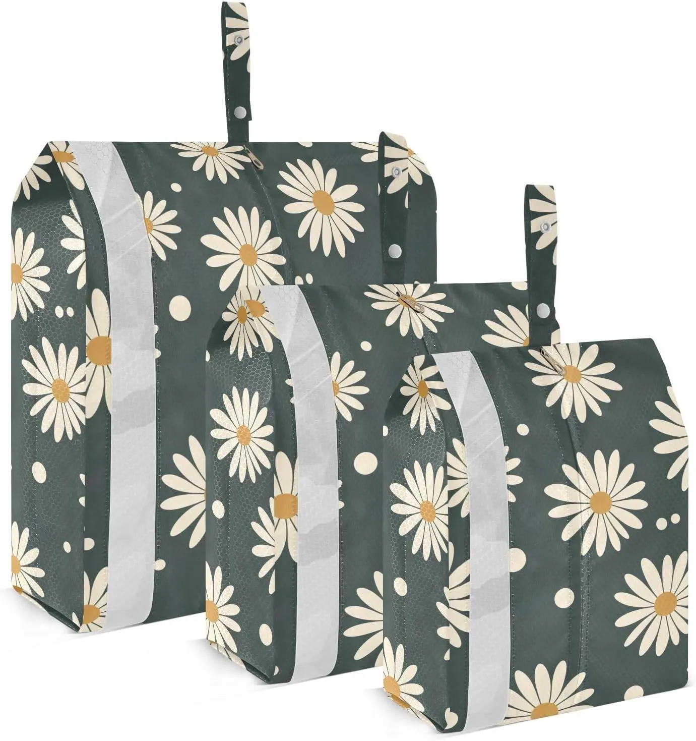 Black Daisy Packing Cubes for Travel 3 Set Compression Bags Suitcase Organizer Bags Set for Vacation Clothes