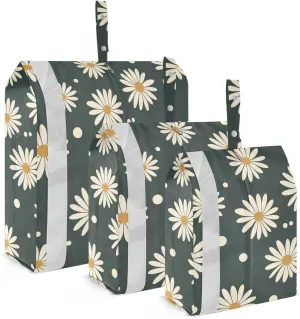 Black Daisy Packing Cubes for Travel 3 Set Compression Bags Suitcase Organizer Bags Set for Vacation Clothes