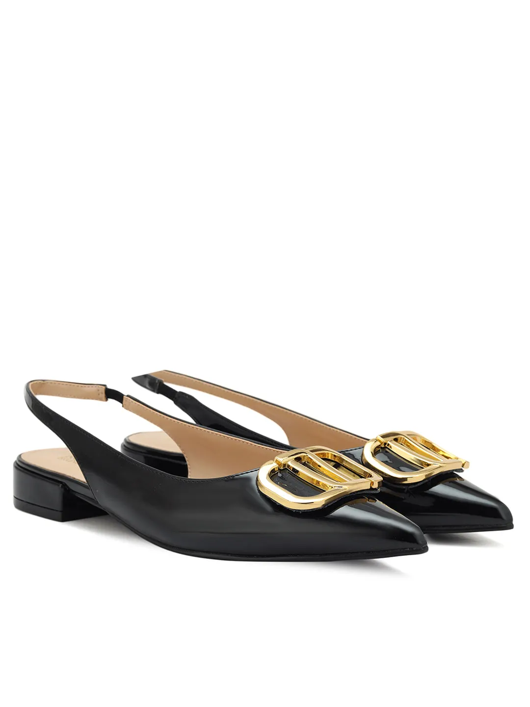 Black Pointed Toe Slingback Heels