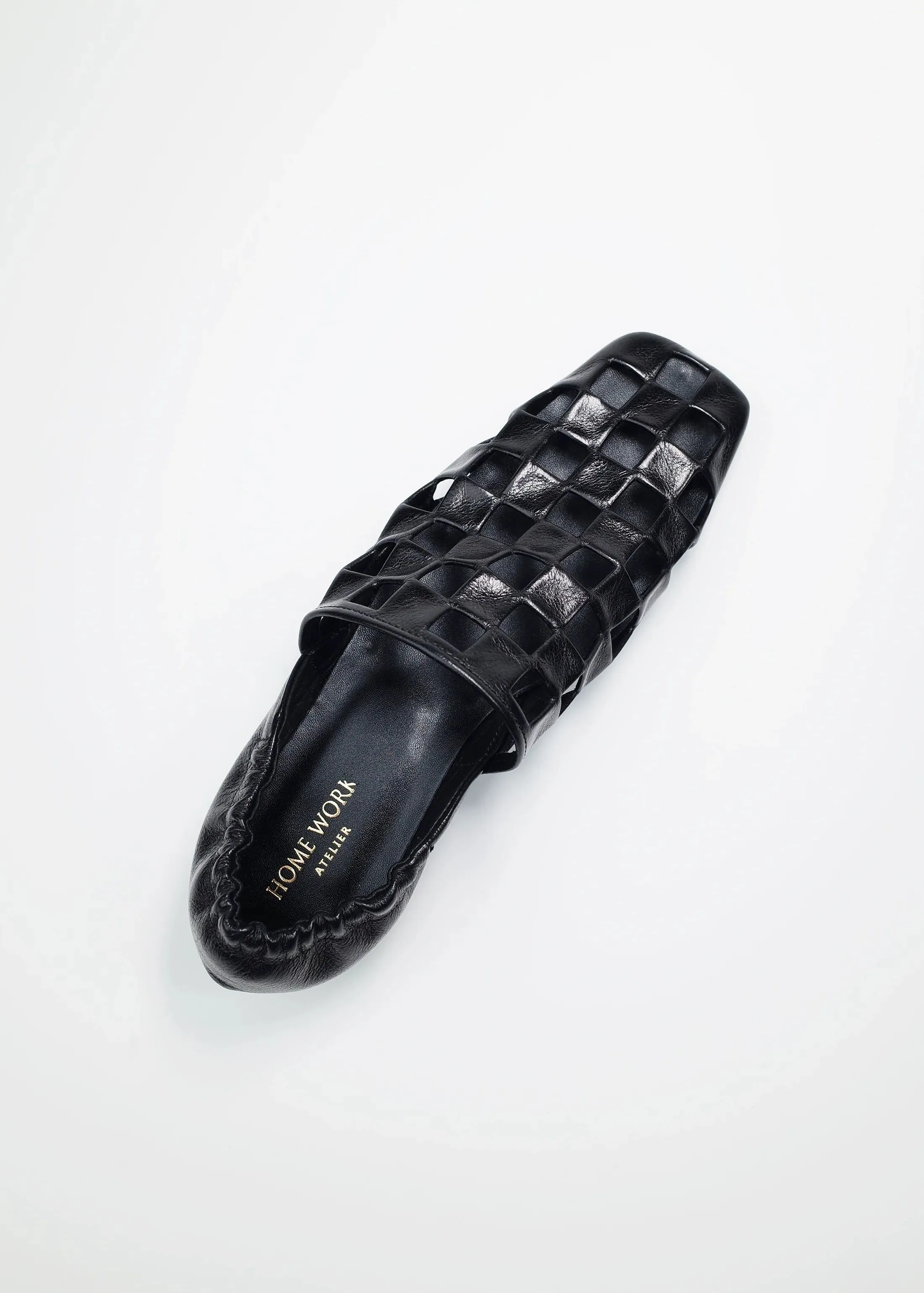 Black Woven Square Toe Flats
