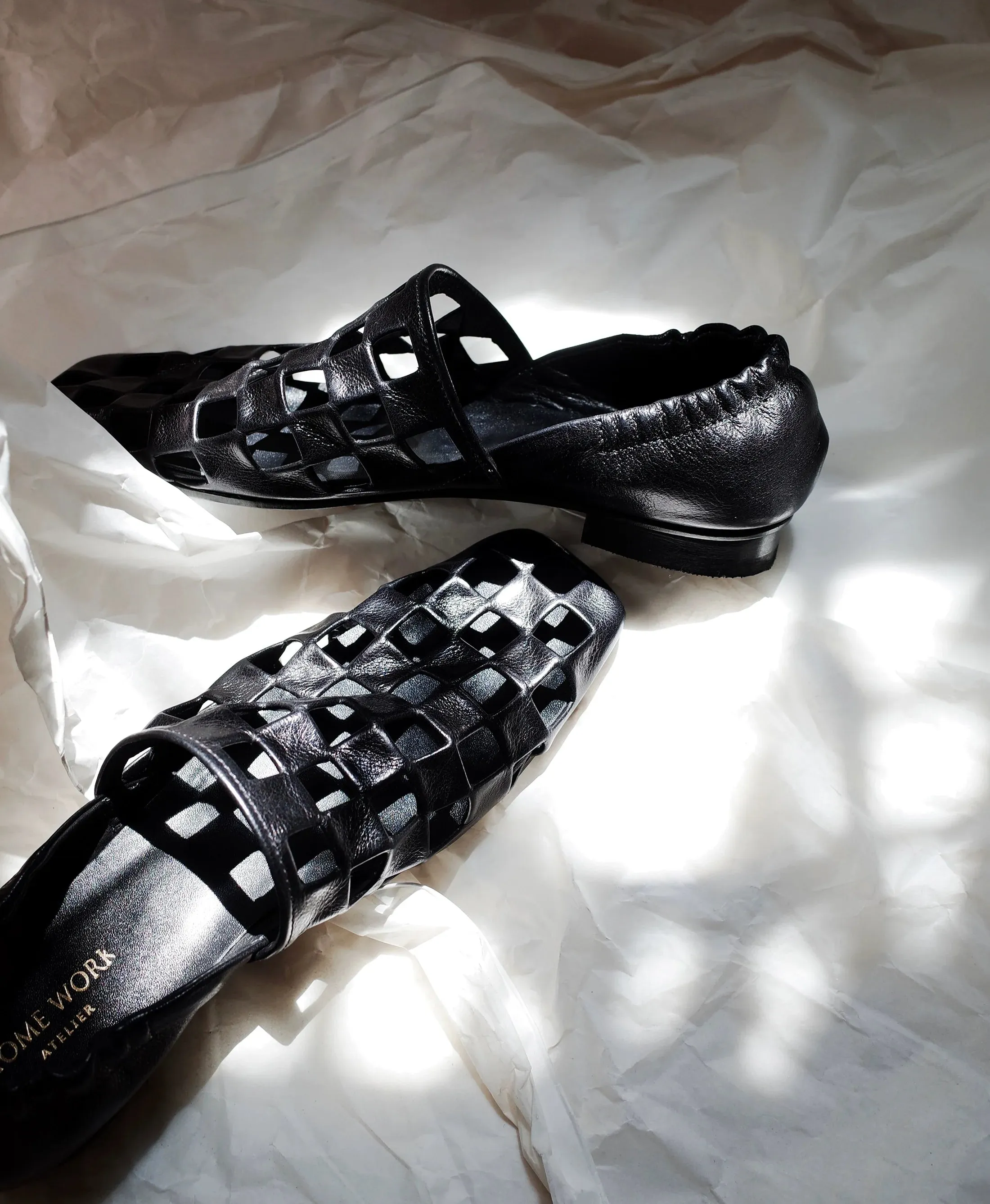 Black Woven Square Toe Flats