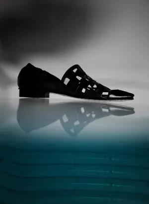 Black Woven Square Toe Flats