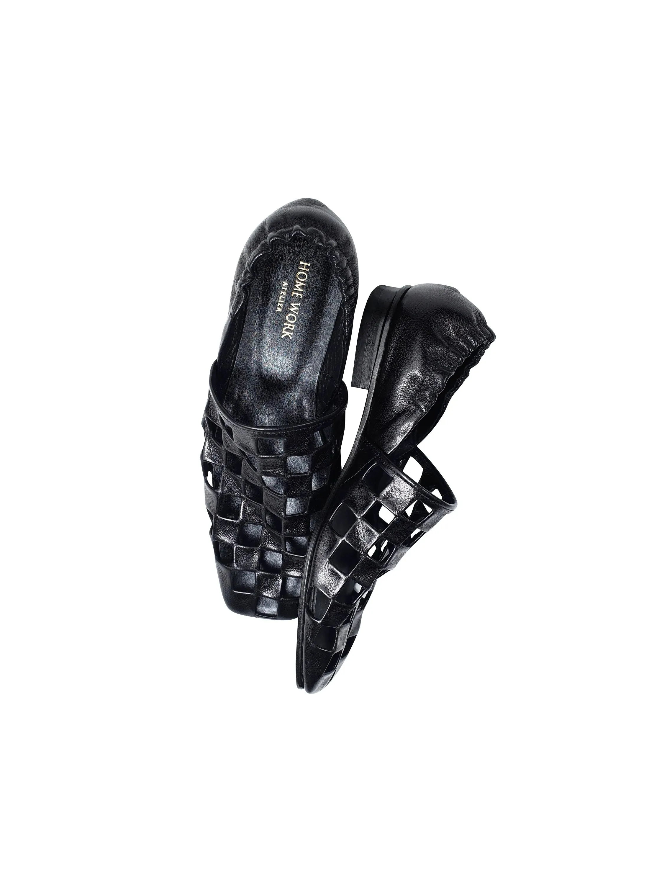 Black Woven Square Toe Flats