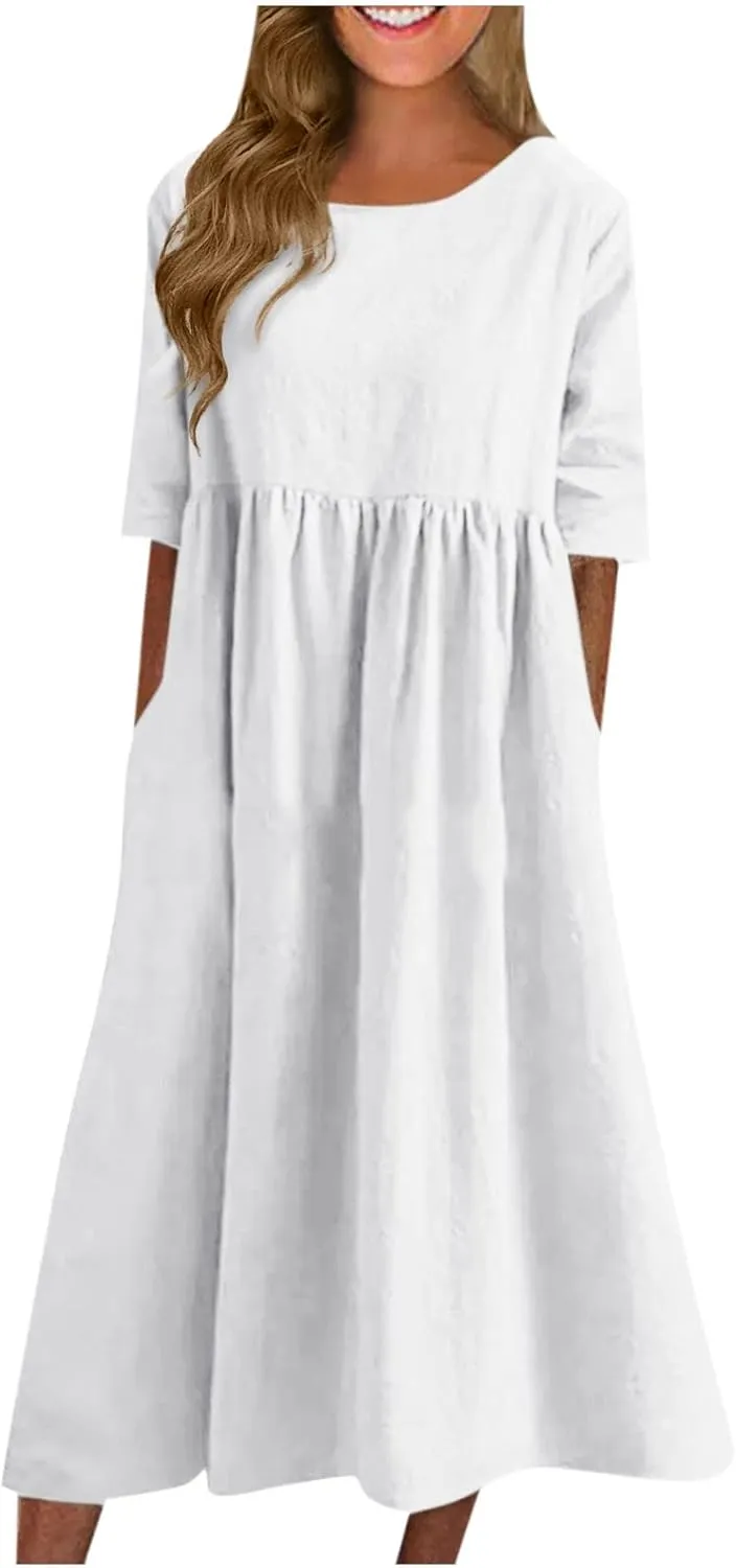Boho Dress for Women Plus Size Short Sleeve Crew Neck Maxi Sundress 2025 Summer Casual Vacation Dresses with Pockets