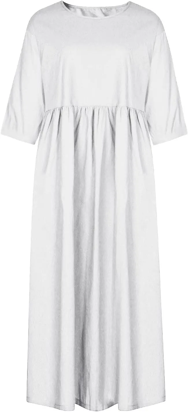 Boho Dress for Women Plus Size Short Sleeve Crew Neck Maxi Sundress 2025 Summer Casual Vacation Dresses with Pockets