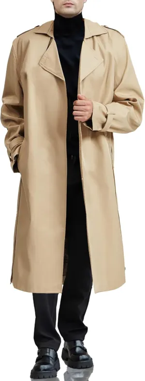 Botten Men's Trench Coat - Long Jacket Overcoat-Oversized Casual Windbreaker