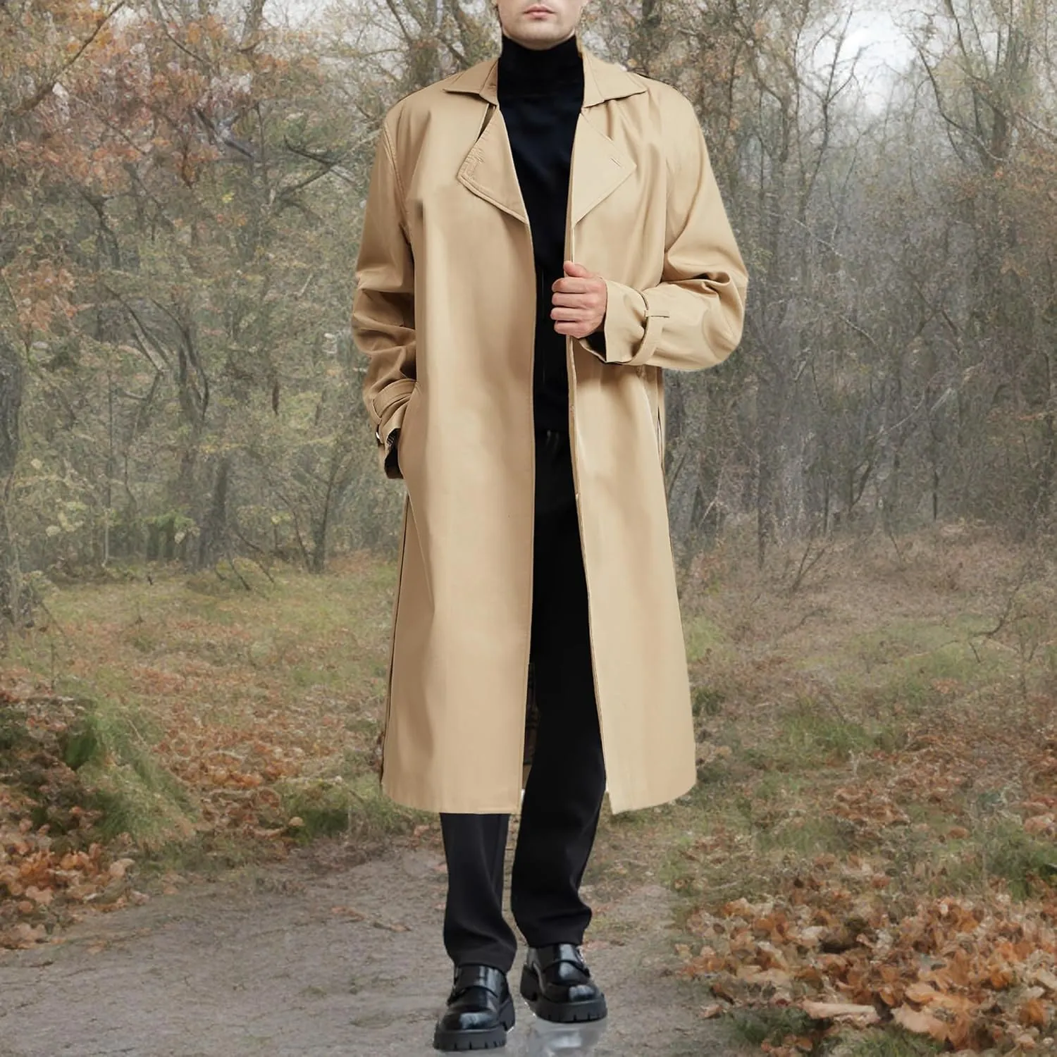 Botten Men's Trench Coat - Long Jacket Overcoat-Oversized Casual Windbreaker
