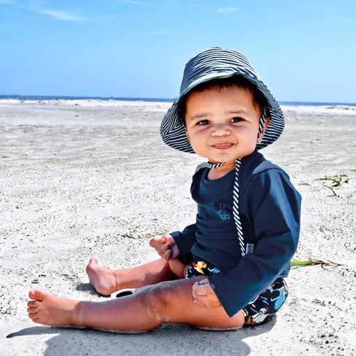 Bucket Sun Protection Hat-Navy Pinstripe